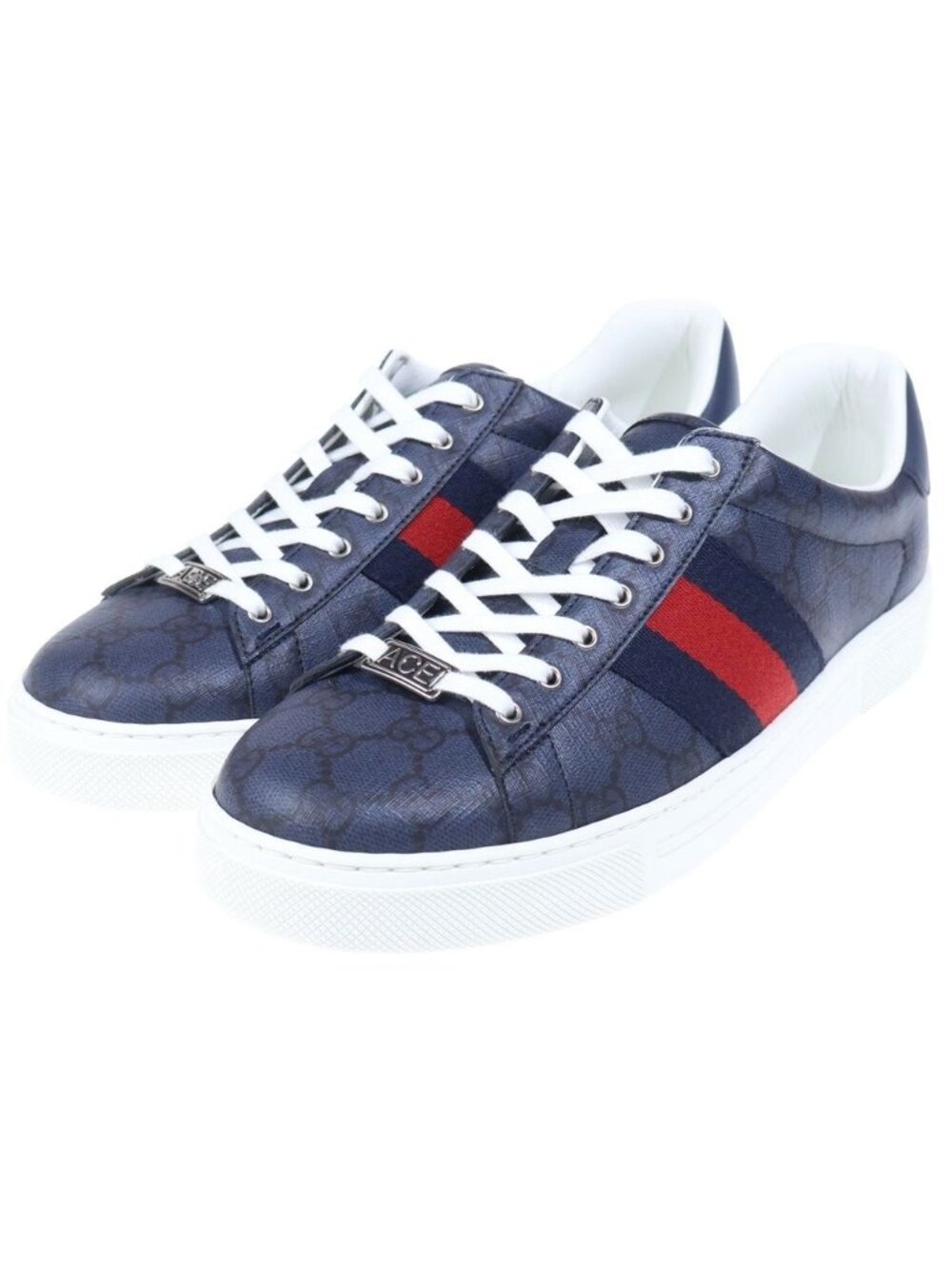 ★SOLD★ Gucci Ace Web Stripe GG Supreme Sneakers Navy - Picture 2 of 6